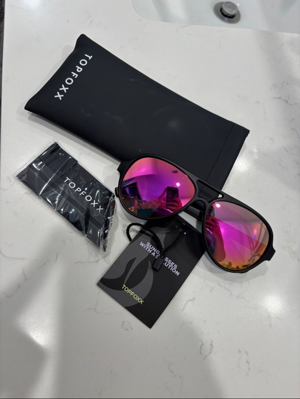 Topfoxx Black Frame Sunglasses with Pink Mirrored Lenses